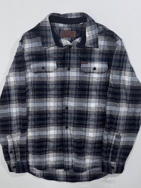 Orvis Mens Navy White Plaid Flannel Button Down Shirt Heavyweight L Lumberjack